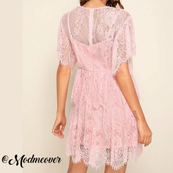 Scalloped Lace Empire Waist V-Neck Frock NEW - Picture 4 of 11